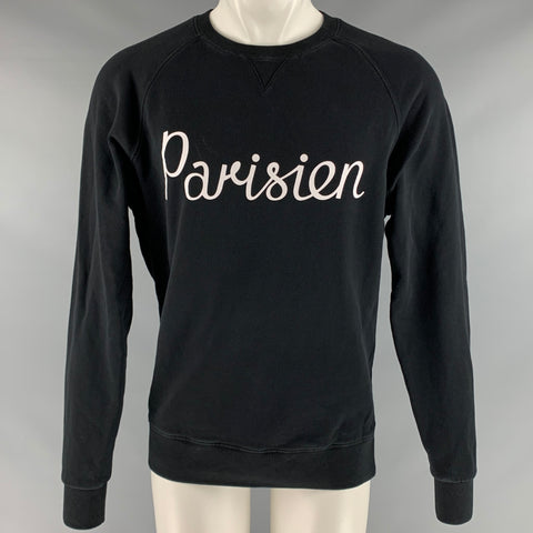 MAISON KITSUNE Taille M Sweat-shirt à col rond en coton graphique noir blanc