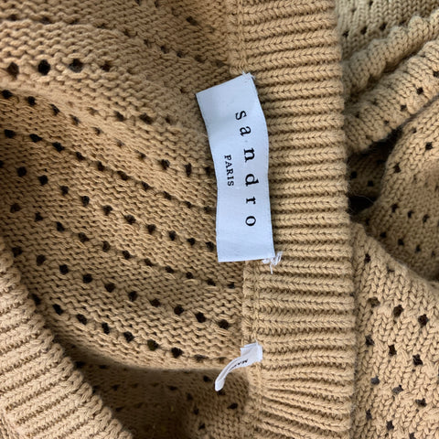 SANDRO PARIS Size M Beige Knit Cotton Crew-Neck Pullover