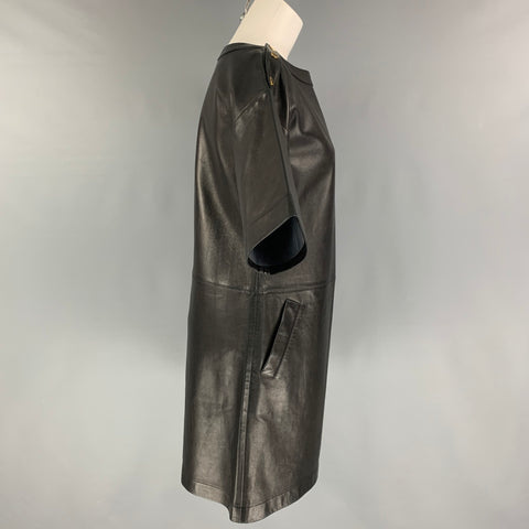 MICHAEL KORS Size 4 Black Leather Short Sleeve Below Knee Dress