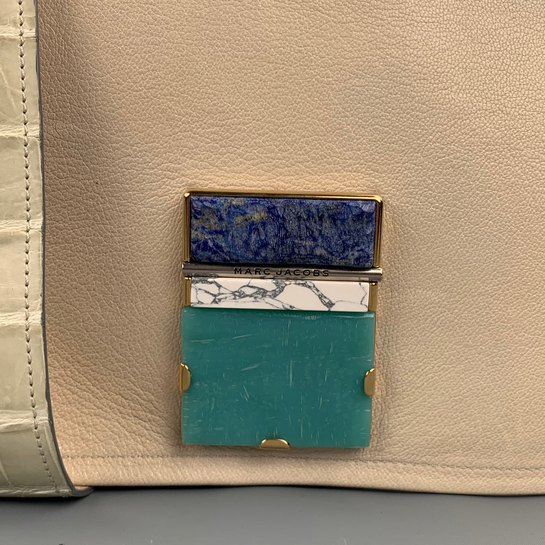 MARC JACOBS Pastel Mint Green Crocodile Embossed Leather Stone Crossbody