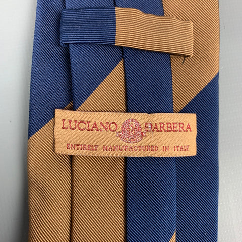 LUCIANO BARBERA Navy & Brown Twill Diagonal Stripe Silk / Cotton Tie
