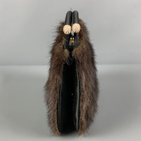 JUDITH LEIBER Brown Fur Clutch Top Handles Handbag