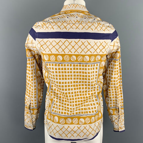 BURBERRY PRORSUM Spring 2013 Size M Yellow Geometric Cotton Button Up Long Sleeve Shirt