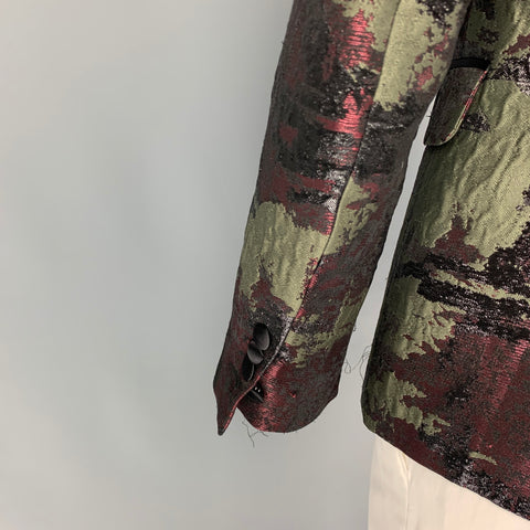 DSQUARED2 Size 42 Olive Burgundy Black Jacquard Acetate Blend Sport Coat