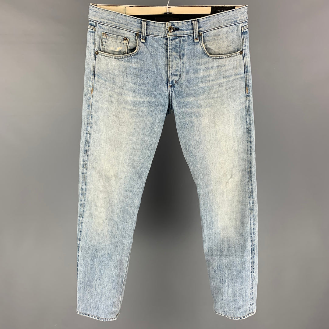 RAG & BONE Archive Size 33 Light Blue Washed Cotton Straight Slim Jeans