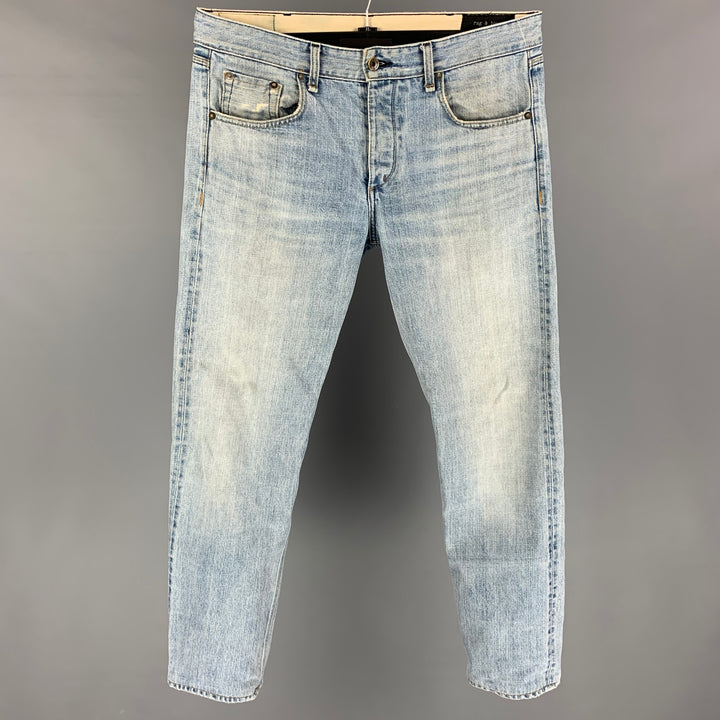 RAG & BONE Archive Size 33 Light Blue Washed Cotton Straight Slim Jeans