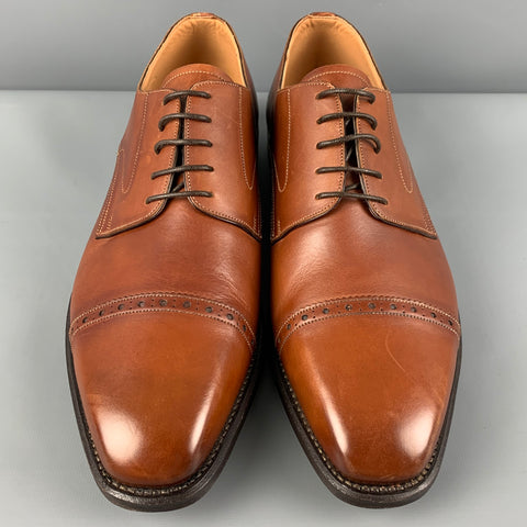 BALLY Size 11 Tan Leather Cap Toe Lace Up Shoes
