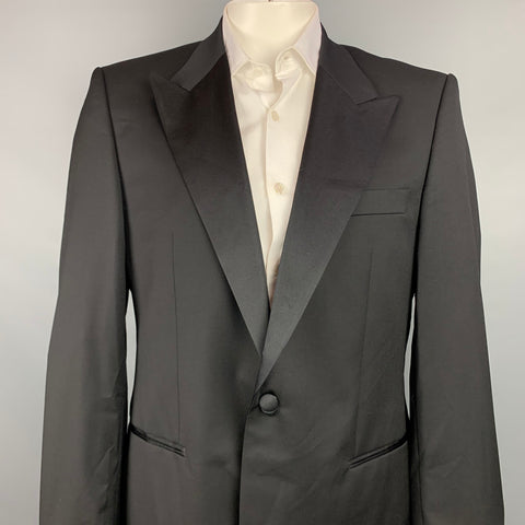 HUGO BOSS Size 44 Regular Black Wool Peak Lapel Sport Coat