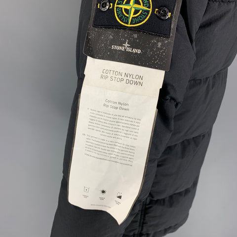 STONE ISLAND Size L Black Quilted Cotton / Nylon Rip Stop Down Jacket