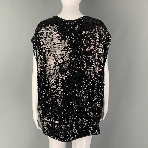 GIVENCHY Size M Black Polyester Blend Sequined Sleeveless Dress Top