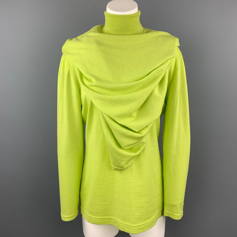 GIANNI VERSACE Taille L Pull à col roulé en laine vert lime avec superposition de cape