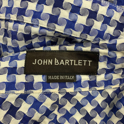 JOHN BARTLETT Size S Blue & White Geometric Cotton Button Up Short Sleeve Shirt