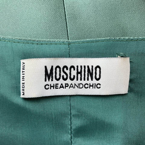 MOSCHINO Size 10 Aqua Teal Silk Blend Satin Ruffle Dress