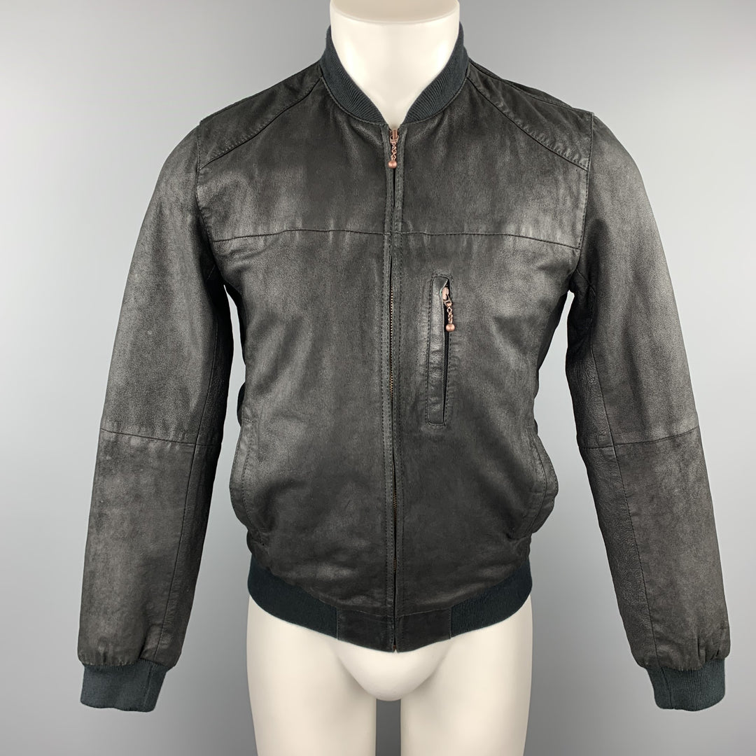 LEVI'S Size S Black Distressed Leather Zip Up Bomber Jacket