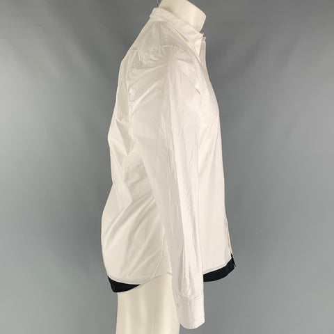KOLOR Size M White Black Solid Cotton Button Up Long Sleeve Shirt