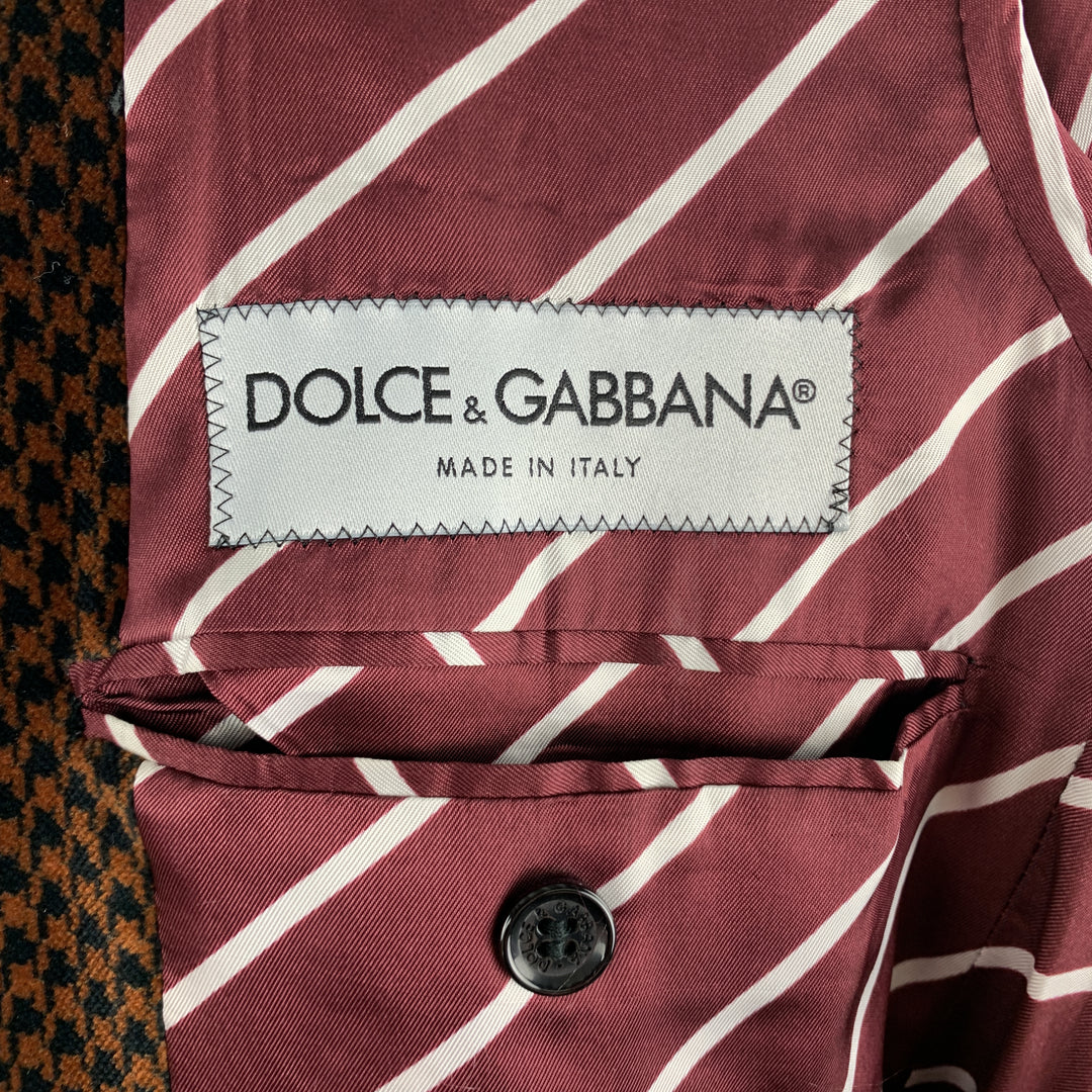 DOLCE & GABBANA Size 39 Black & Copper Houndstooth Velvet Sport Coat