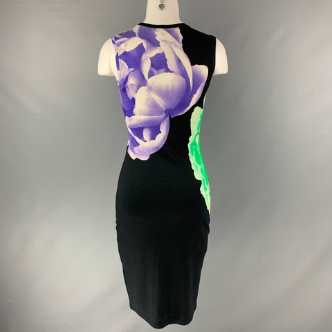 JONATHAN SAUNDERS Size S Black, Purple & Green Viscose and Elastane Floral Dress