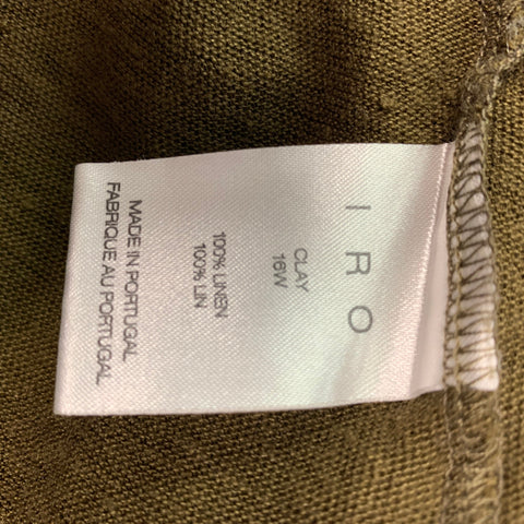 IRO Size M Olive Distressed Linen Crew-Neck T-shirt
