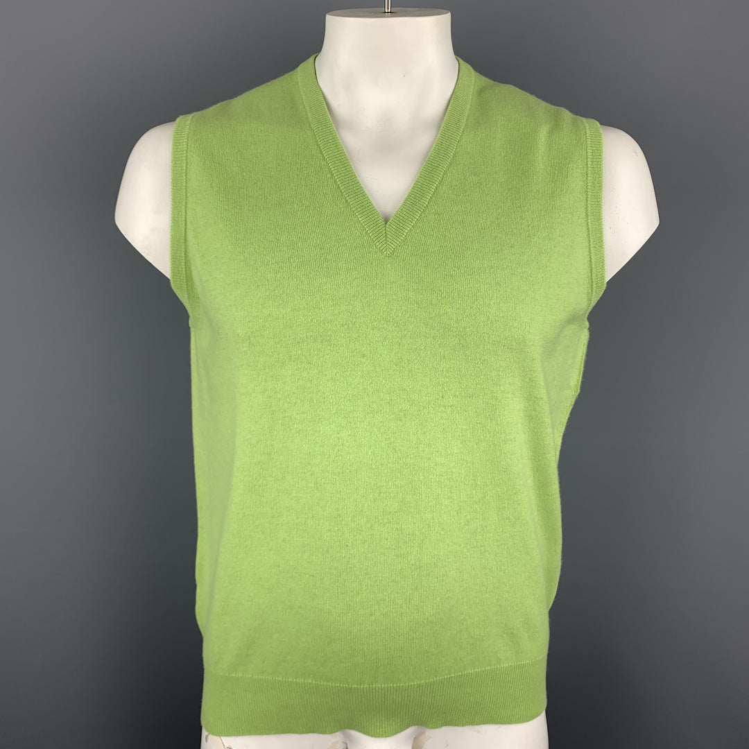 BALLANTYNE Size XL Light Green Cashmere V-Neck Sweater Vest