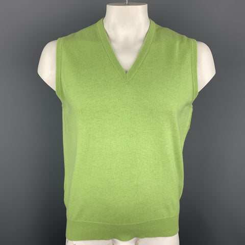 BALLANTYNE Chaleco tipo suéter con cuello en V de cachemira verde claro talla XL