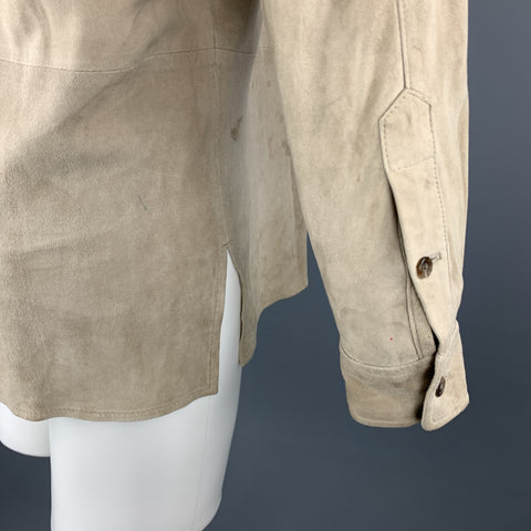 POLO by RALPH LAUREN Size S Khaki Suede Patch Pocket Long Sleeve Shirt