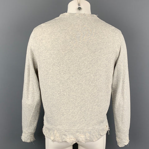 R13 F/W 18 Size L Light Gray Heather Distressed Cotton Crew-Neck Sweatshirt