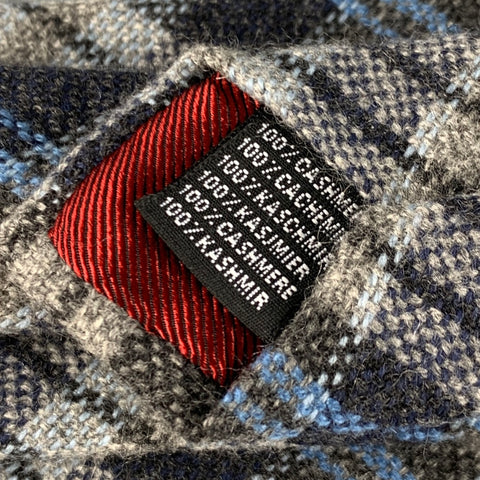 LUCIANO BARBERA Grey Blue Plaid Cashmere Tie