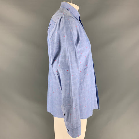 PAUL SMITH Size L Blue Red Dots Cotton Button Down Long Sleeve Shirt