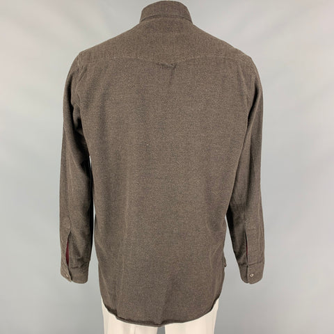 ERMENEGILDO ZEGNA Size L Brown Textured Brushed Cotton Long Sleeve Shirt