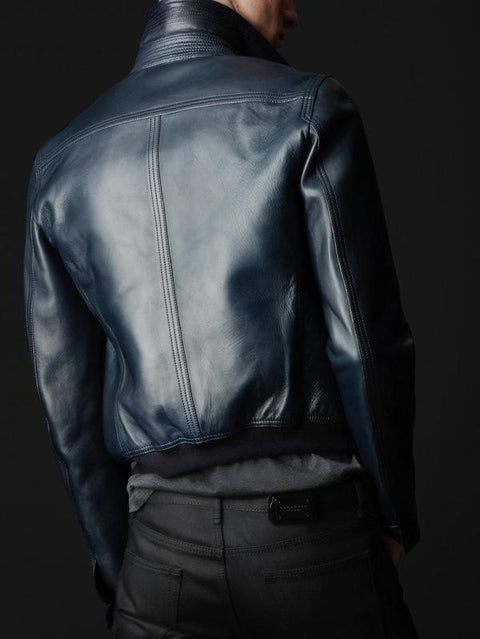 BURBERRY PRORSUM Size S Blue Navy Bonded Leather Blouson Jacket
