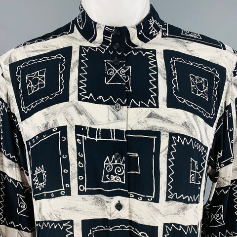 PACO RABANNE Taille M Chemise à manches longues en rayonne carrés crème noire