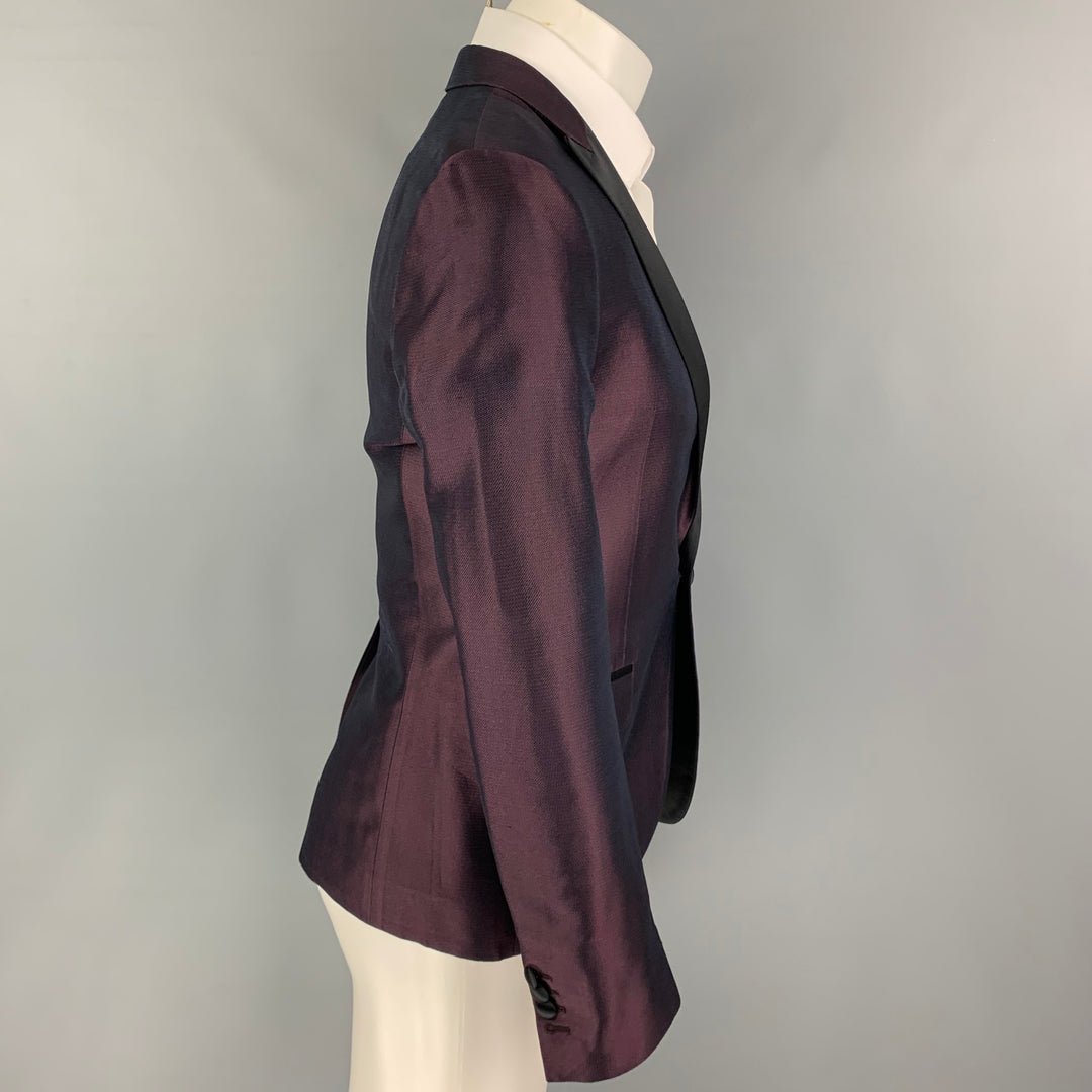 DSQUARED2 Size 38 Purple Black Silk Peak Lapel Sport Coat