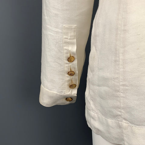 Vintage CHANEL Size 4 Cream Linen V-Neck Patch Pocket Jacket