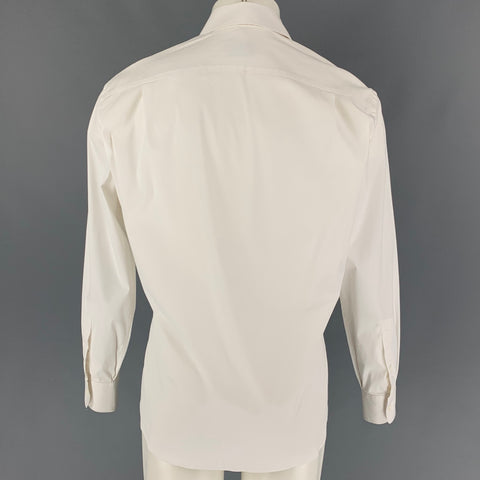 PRADA Size L Off White Cotton Blend Button Down Long Sleeve Shirt