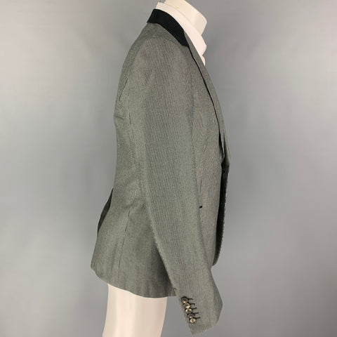 GUCCI Size 40 Black White Stripe Cotton Notch Lapel Sport Coat