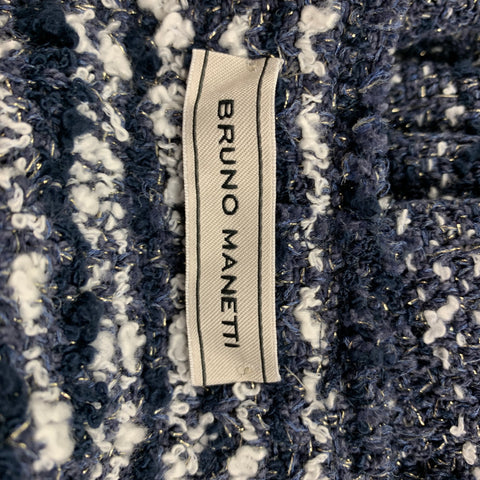BRUNO MANETTI Size 6 Blue & White Boucle Silk Blend Jacket