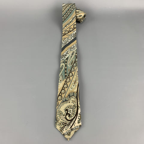 ETRO Teal & Beige Paisley Silk Skinny Tie