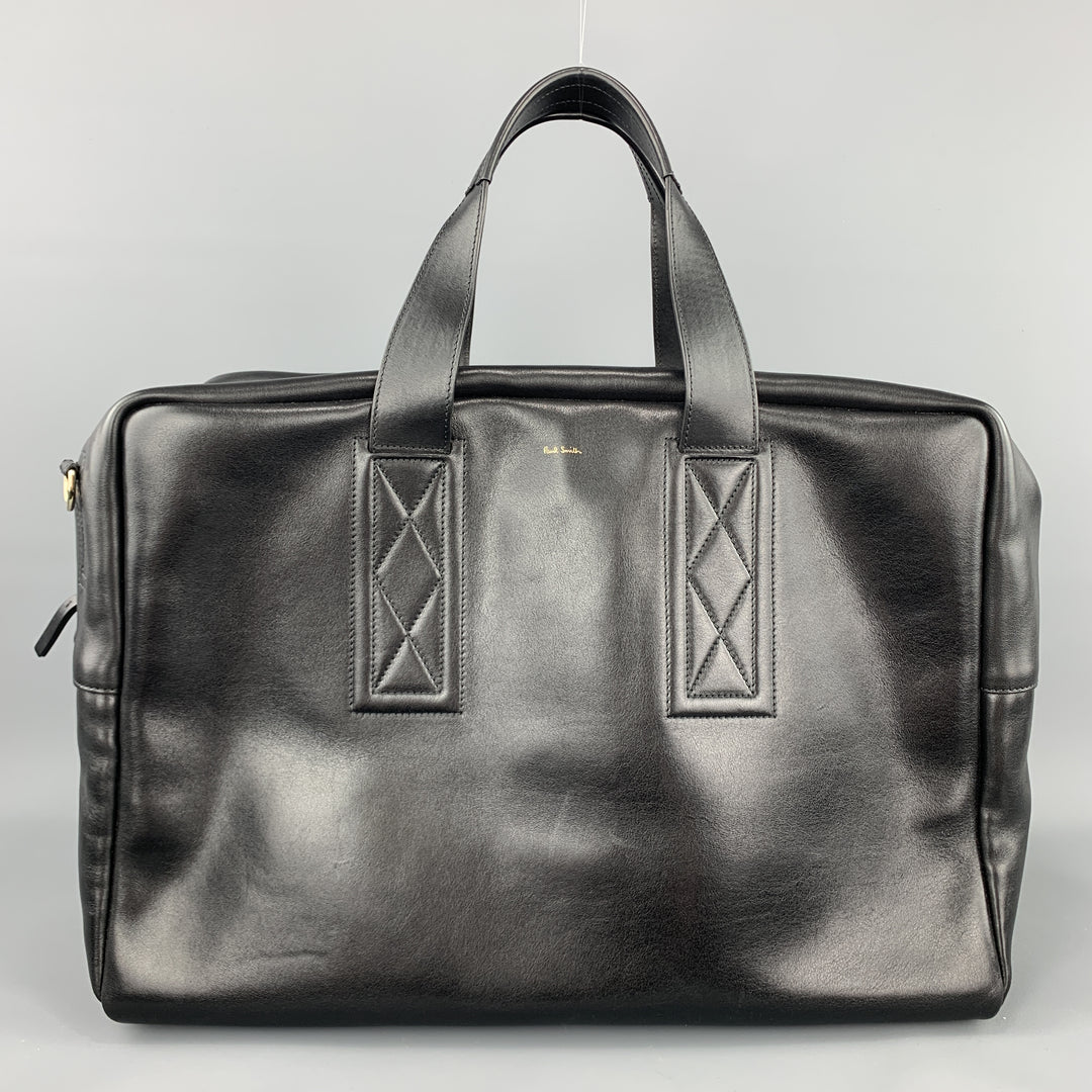 PAUL SMITH Black Leather Triple Handle Weekender Bag