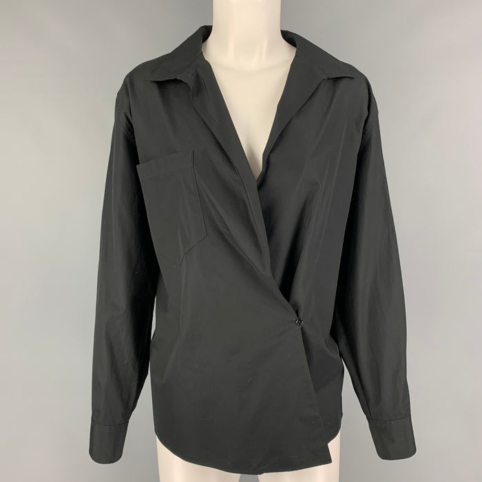 RALPH LAUREN Collection Size 6 Black Cotton Wrap Around Casual Top