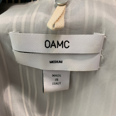 OAMC Taille M Bleu Noir &amp; Blanc Chemise à manches longues en soie à rayures verticales