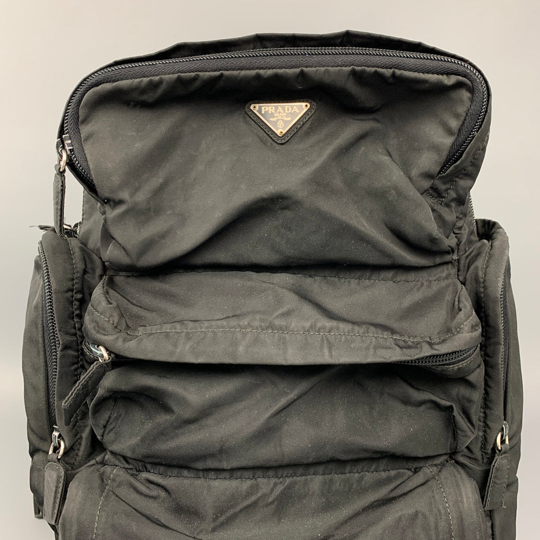 PRADA Black Nylon Zipper Pockets Backpack