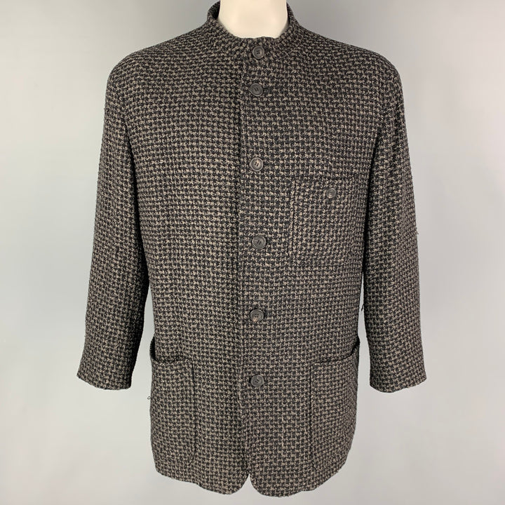 ISSEY MIYAKE Size XL Grey Black Knitted Wool Blend Collarless Coat