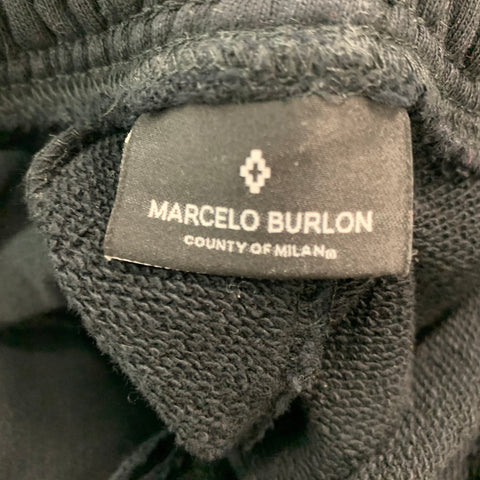 MARCELO BURLON Size S Black Multi-Color Applique Cotton Drawstring Shorts