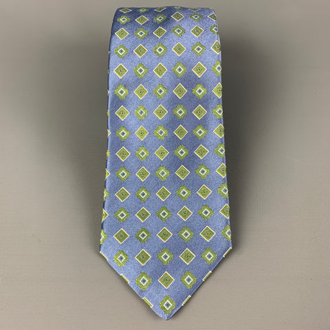 KITON Blue Green Rhombus Print Silk Tie