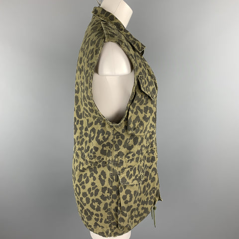 SAINT LAURENT Spring 2016 Size 10 Olive & Black Cotton Vest