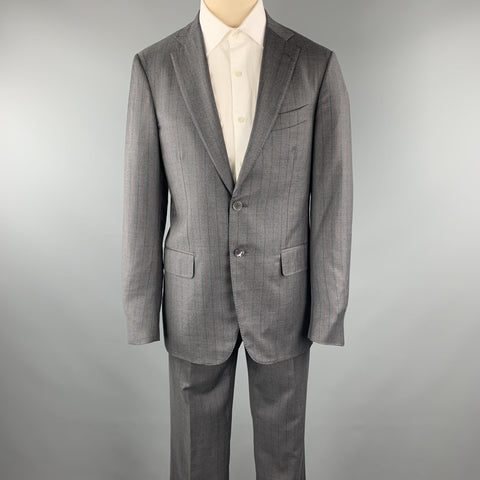 ISAIA Size 40 Regular Stripe Dark Gray Wool Notch Lapel Suit