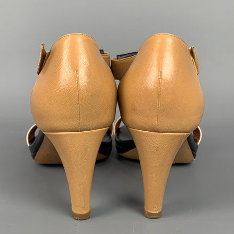 DRIES VAN NOTEN Size 8.5 Black & Tan Leather Color Block Sandals