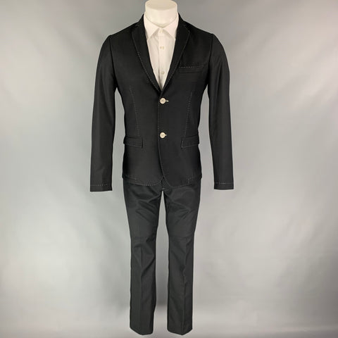 KUSS Size 36 Black Contrast Stitch Polyester / Viscose Notch Lapel Suit