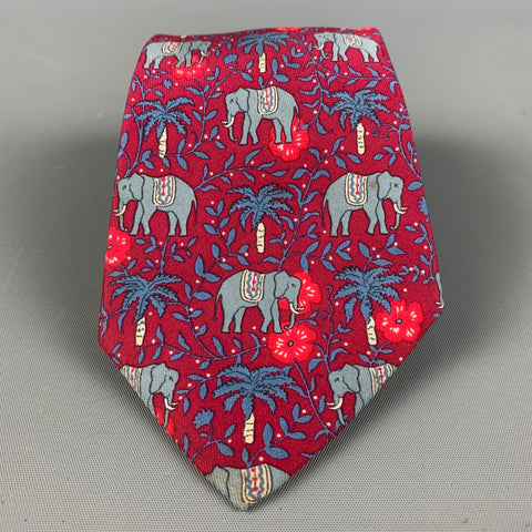 HERMES Red &  Blue Elephants Silk Tie