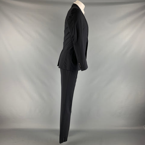 DIOR HOMME Size 38 Black Solid Wool Notch Lapel  Suit